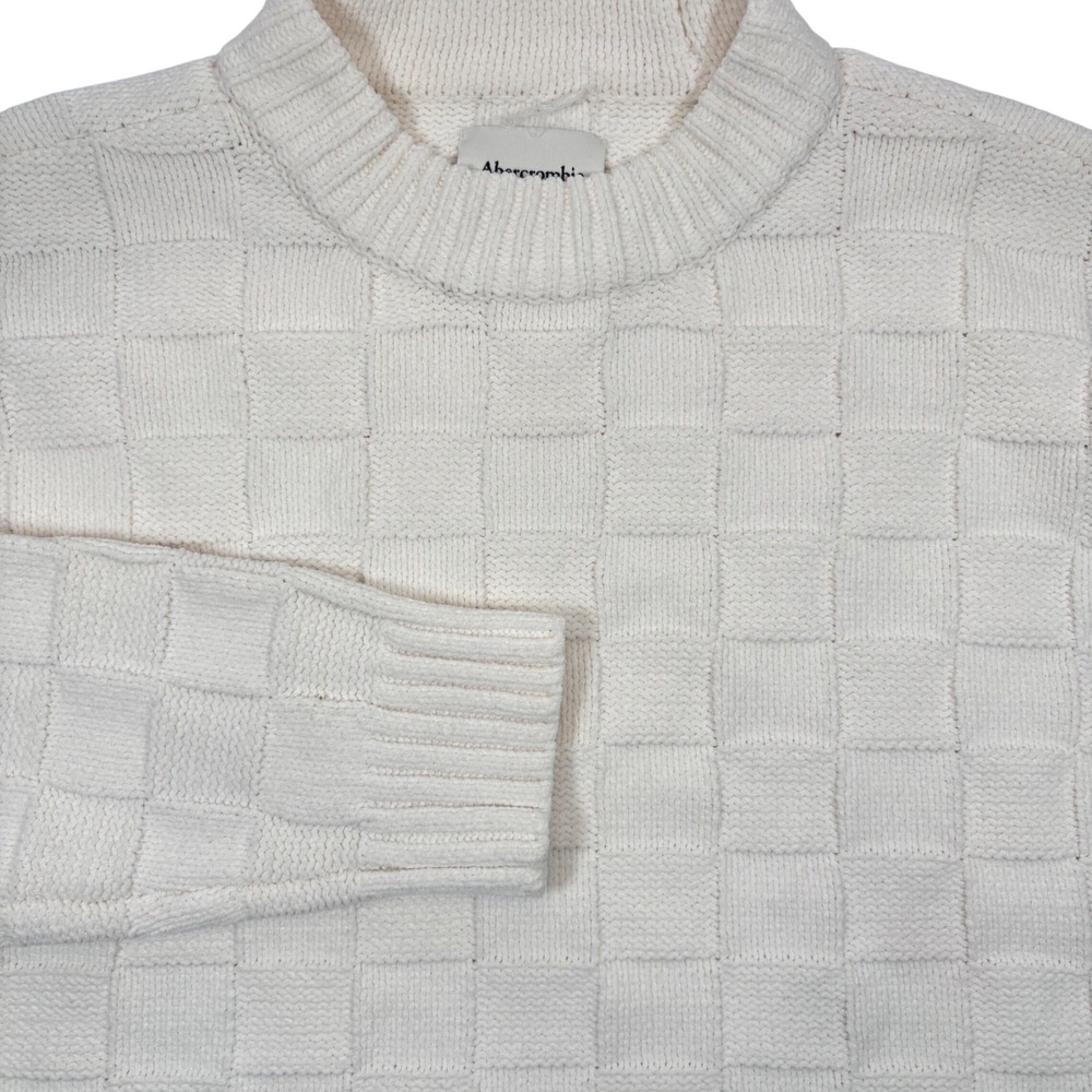 Abercrombie & Fitch Womens XS Sweater Checkerboard Textured Knit Cream White